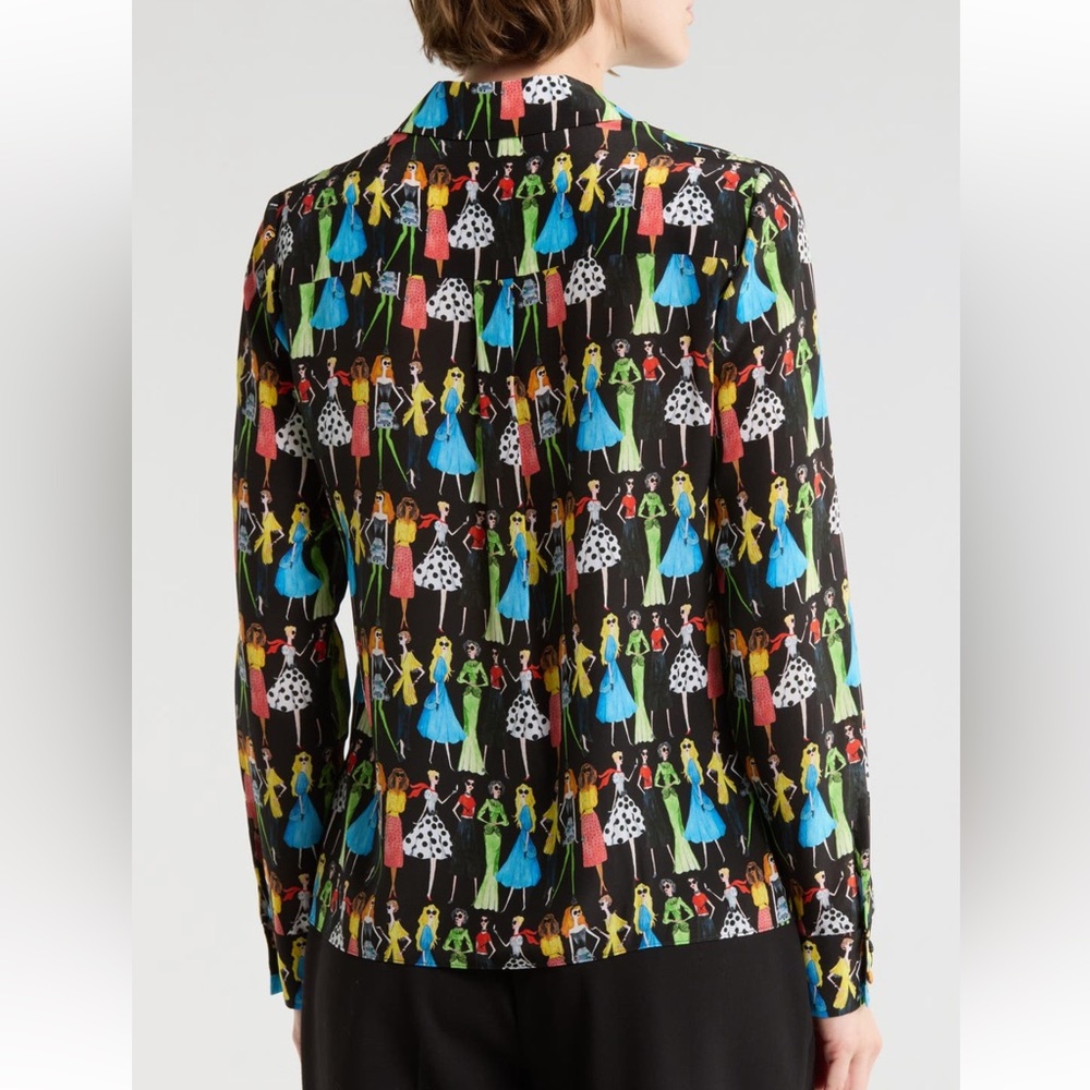 Alice + Olivia Willa Staceface Silk Button Up Shirt - Picture 2 of 8